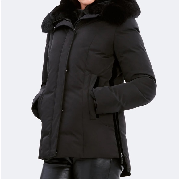 Dawn Levy Luka Black Fitted Parka with Velvet & Fur Trim - Picture 16 of 16